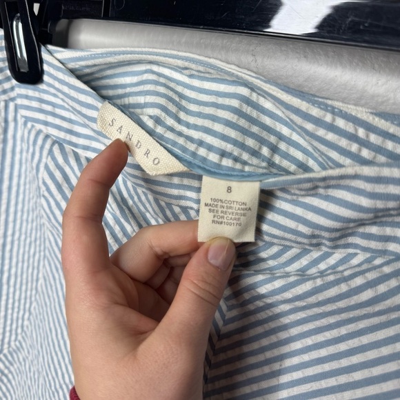 Sandro Seersucker Mini Skirt Blue and White Striped - Picture 5 of 8
